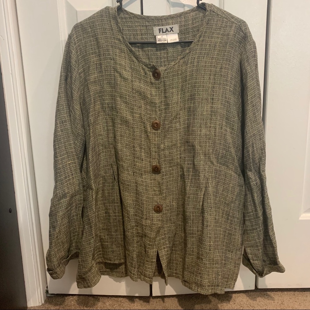 Flax 100% linen tweed button up